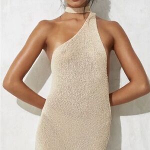 Elegant Sheer Cream Textured Dress